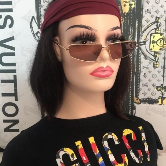 New Authentic Gucci GG0537S 002 Gold Cat-Eye Sunglasses Red Lenses - Picture 1 of 14